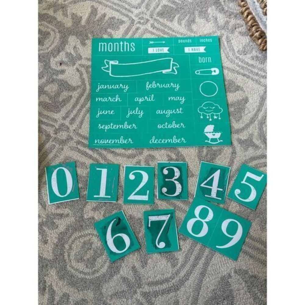 Chalkboard Style Baby Monthly Milestone Photo Prop Set Teal White Number Cards